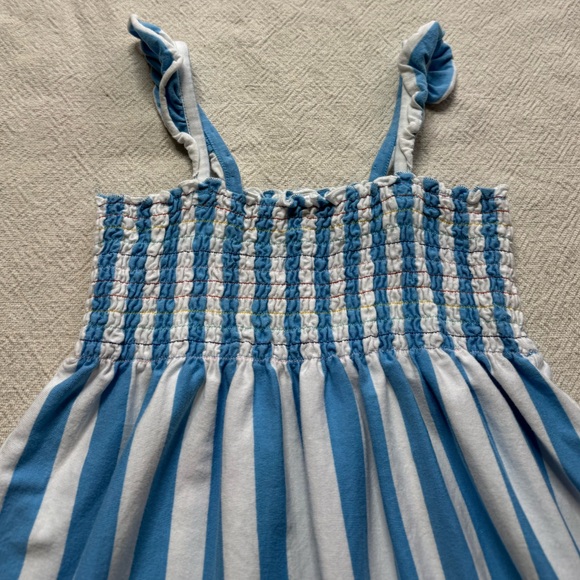 Hanna Andersson Girl Blue White Striped Smocked Flutter Cotton Dress 120 6/7 - Picture 4 of 7